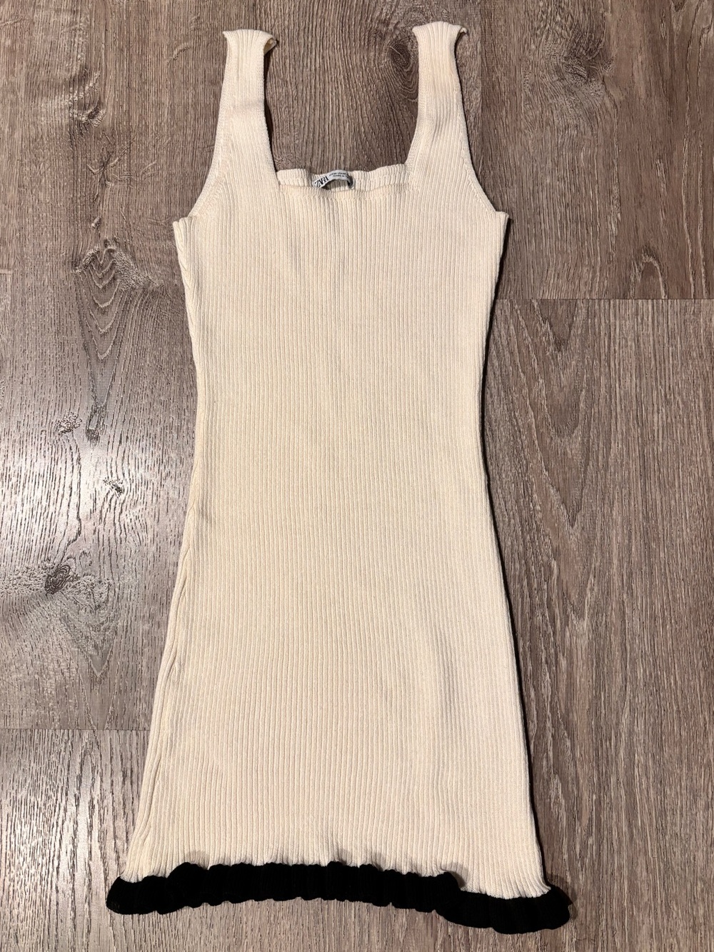 Zara Cream Ribbed Tank Dress with Contrast Hem